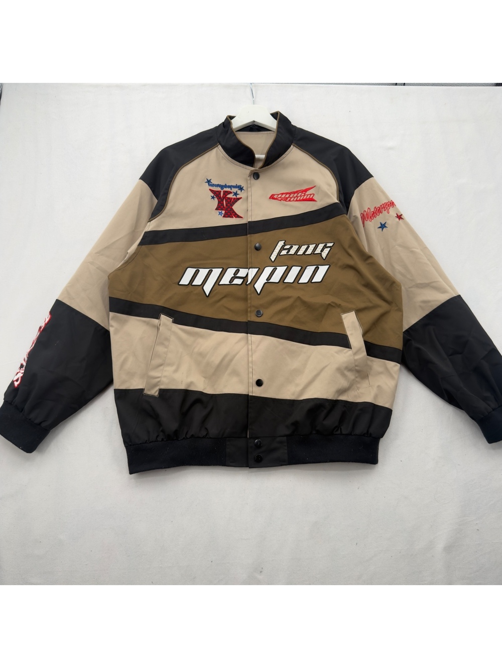Aelfric Eden Motorsport Racing Bomber Jacket Brown Beige Colorblock Size M